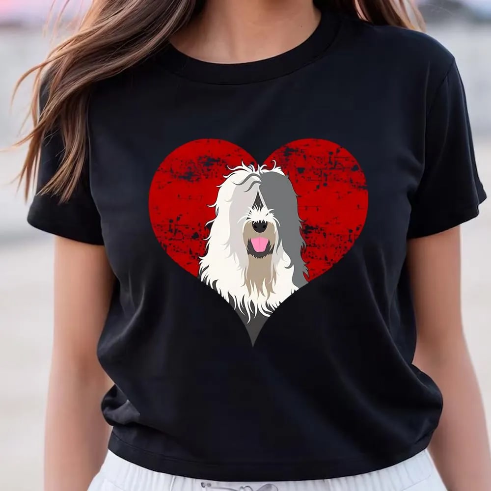 Old English Sheepdog Heart Valentine Day Dog T Shirt, Valentine Day Shirt, Valentines Day Gift, Couple Shirt