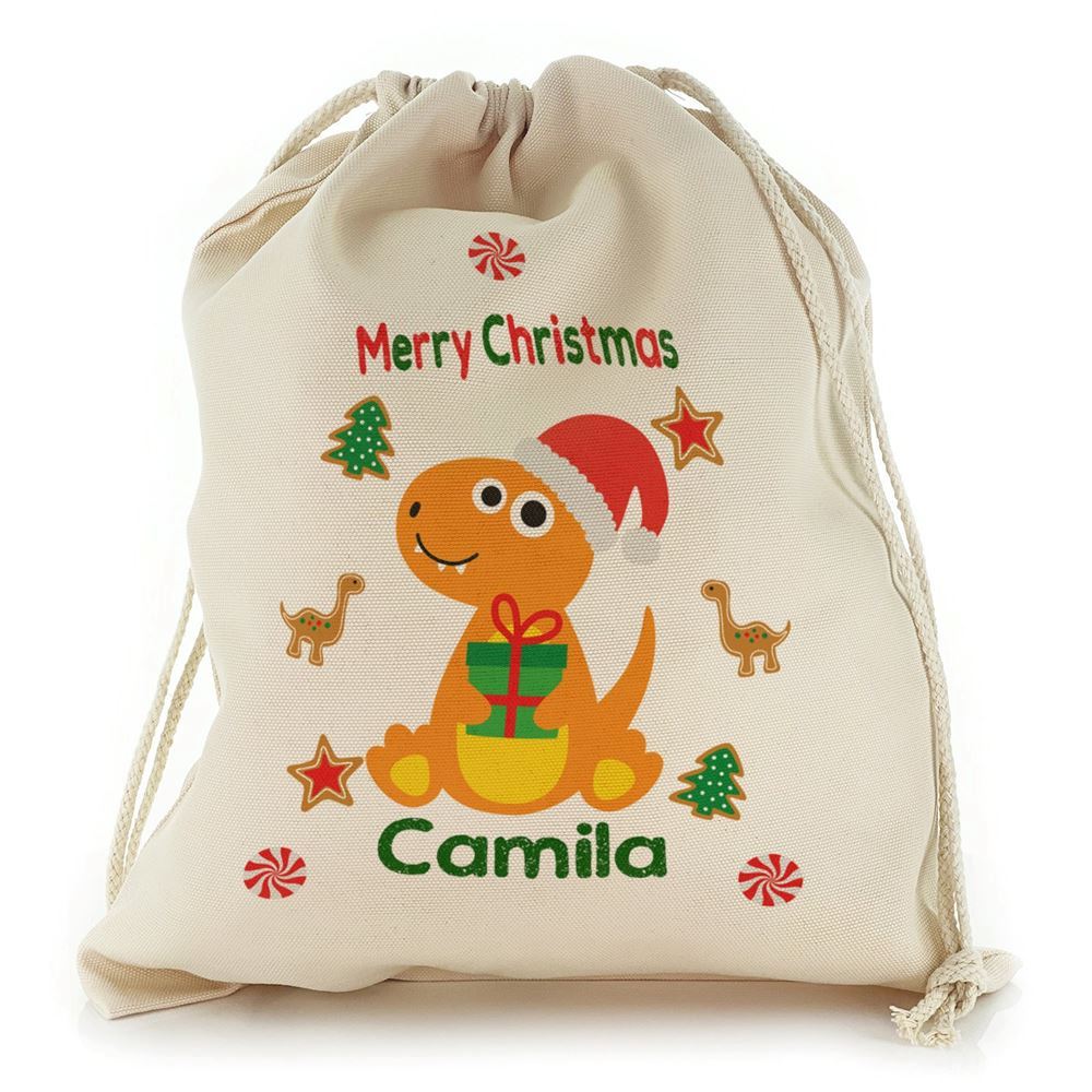 Orange Gift Giving Dinosaur Christmas Sack, Christmas Bag Gift, Christmas Tree Decoration Ideas, Christmas Gift 2023