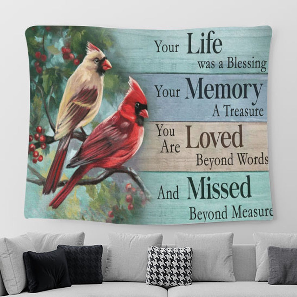 Our Life Was A Blessing Cardinal Cranberry Tree Large Tapestry - Christian Tapestry Prints - Religious Tapestry Art