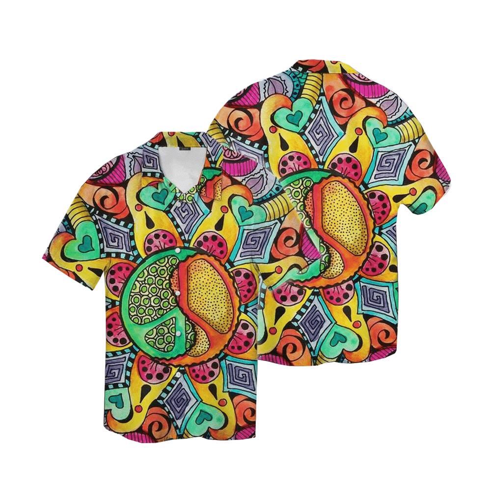 Peaceful Hippie Hawaiian Shirt, Hippie Hawaiian Shirt, Hippie Shirt, Beach Shirt, Aloha Shirt