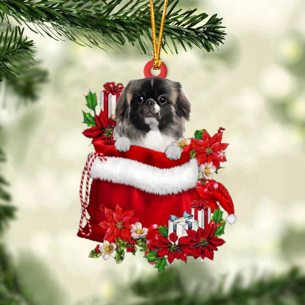 Pekingese In Gift Bag Christmas Ornament, Christmas Tree Decoration, Car Ornament Accessories, Christmas Ornaments 2023