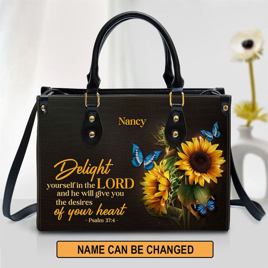 Personalized Delight Yourself In The Lord Leather Handbag, Gift For Christian Women, Church Bag, Religious Bag