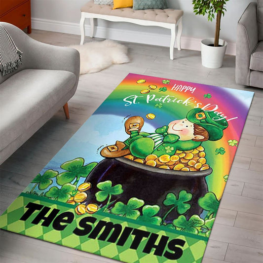 Personalized St Patrick's Day Pot of Gold Rug, St Patrick's Day Rug, Clover Rug For Irish Decor, Green Rug