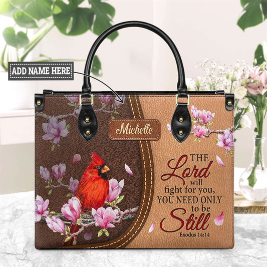 Personalized The Lord Will Fight For You Exodus 14 14 Cardinal Leather Handbags, Gift For Christian Women, Church Bag, Religious Bag