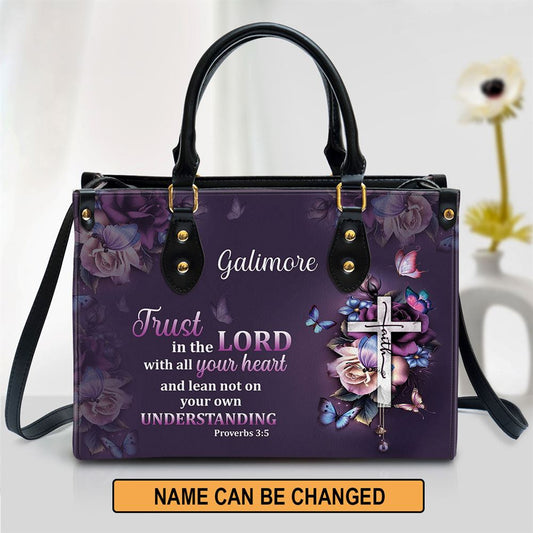 Personalized Trust In The Lord With All Your Heart Leather Handbag, Gift For Christian Women, Church Bag, Religious Bag