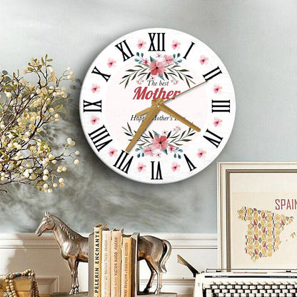 Pink Floral The Best Mother Mother's Day Gift Personalised Wooden Clock, Mother's Day Wooden Clock, Gift For Mom