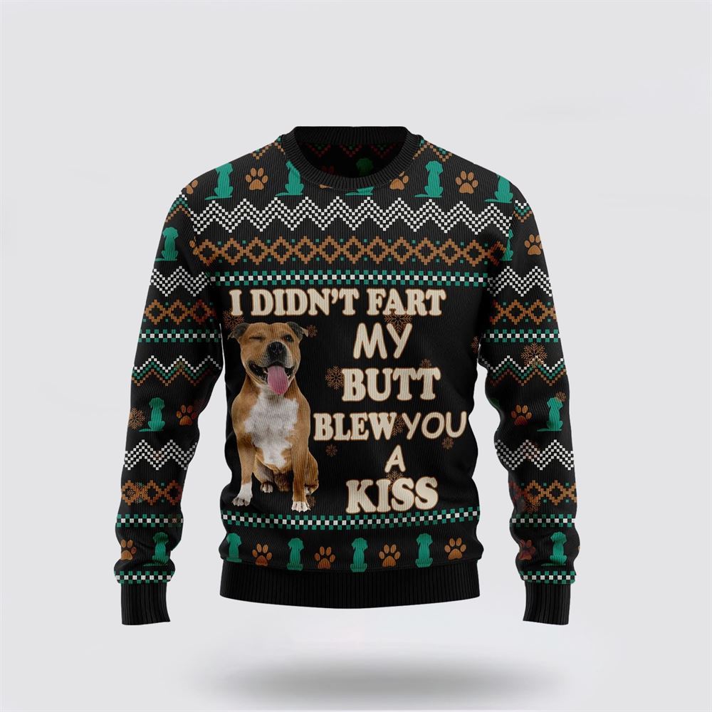 Pit Bull A Kiss Christmas Ugly Sweater, Christmas Gift For Dog Love, Christmas Fashion Winter