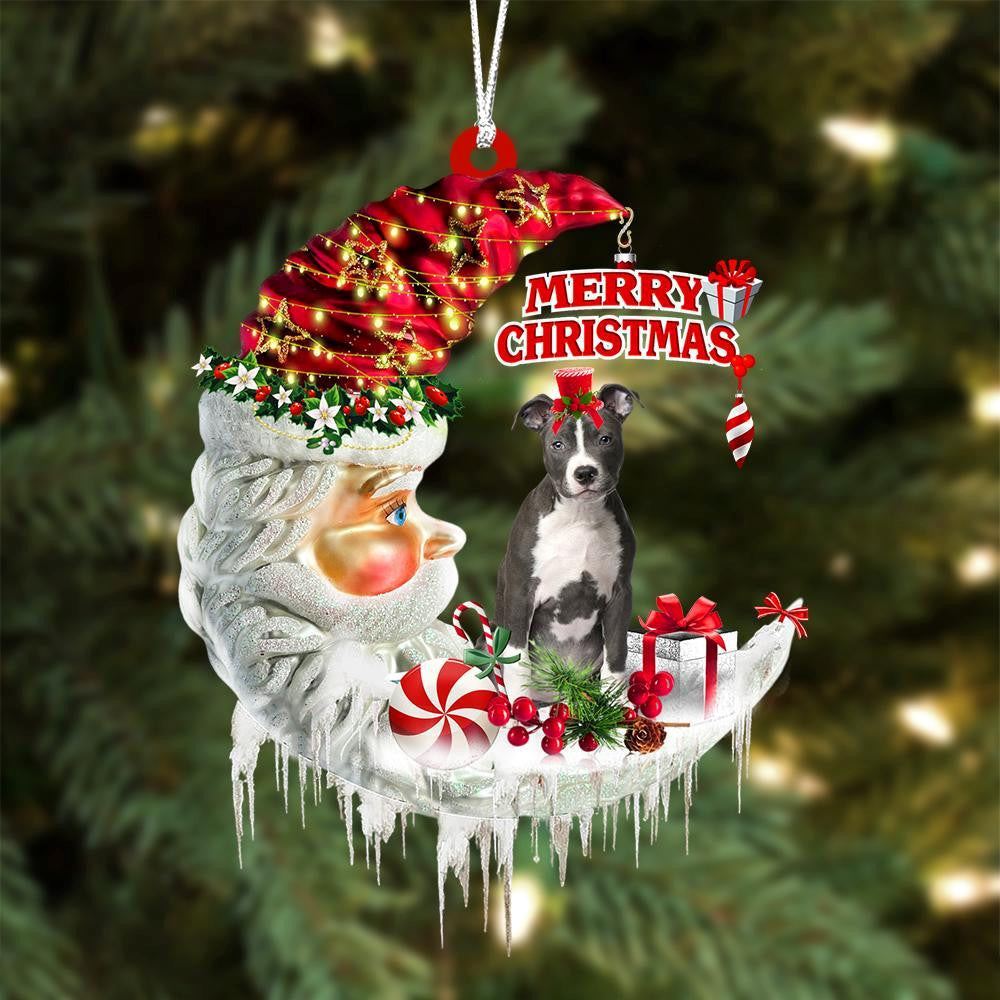 Pit Bull On The Moon Merry Christmas Hanging Ornament, Christmas Tree Decoration, Car Ornament Accessories, Christmas Ornaments 2023