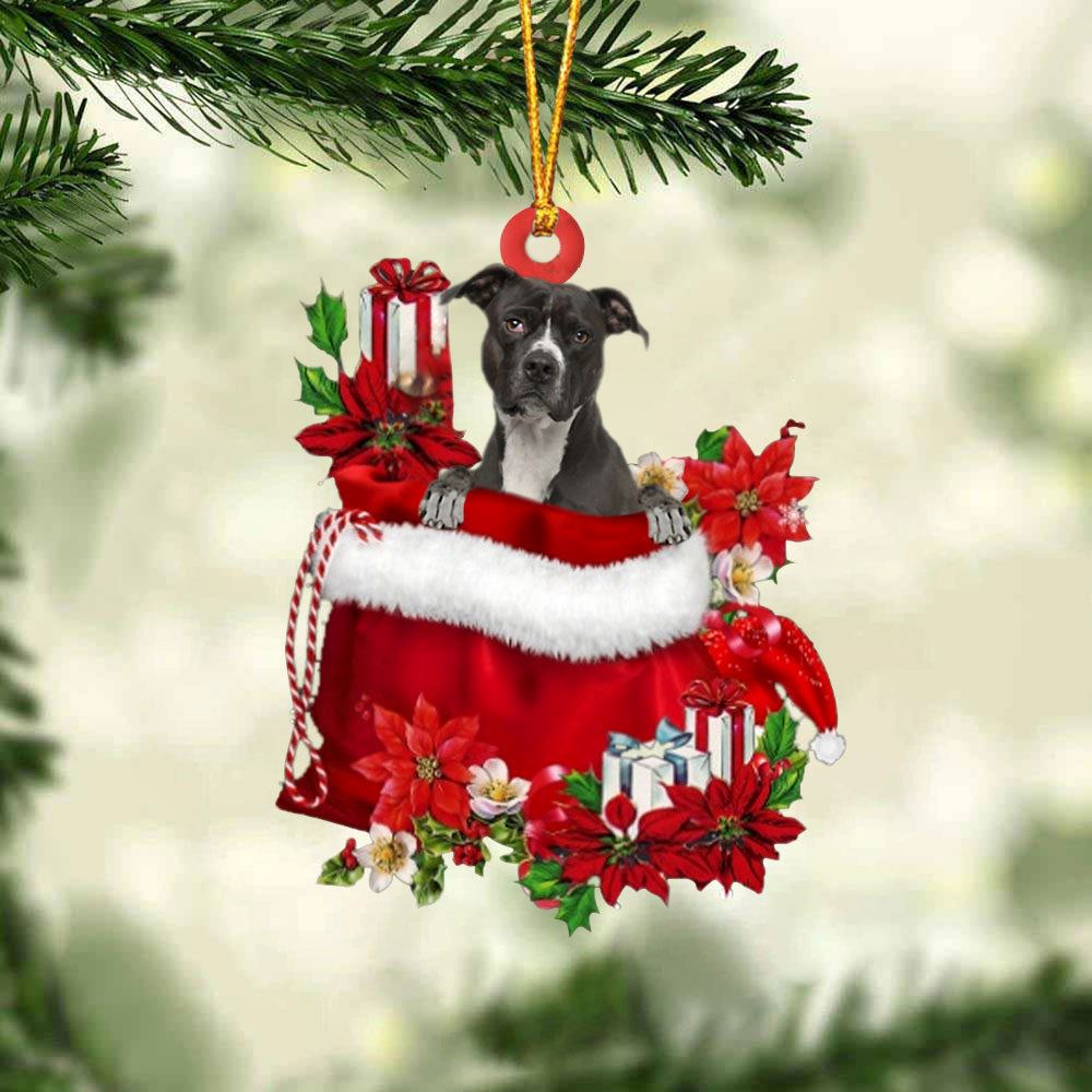 Pitbull In Gift Bag Christmas Ornament, Christmas Tree Decoration, Car Ornament Accessories, Christmas Ornaments 2023
