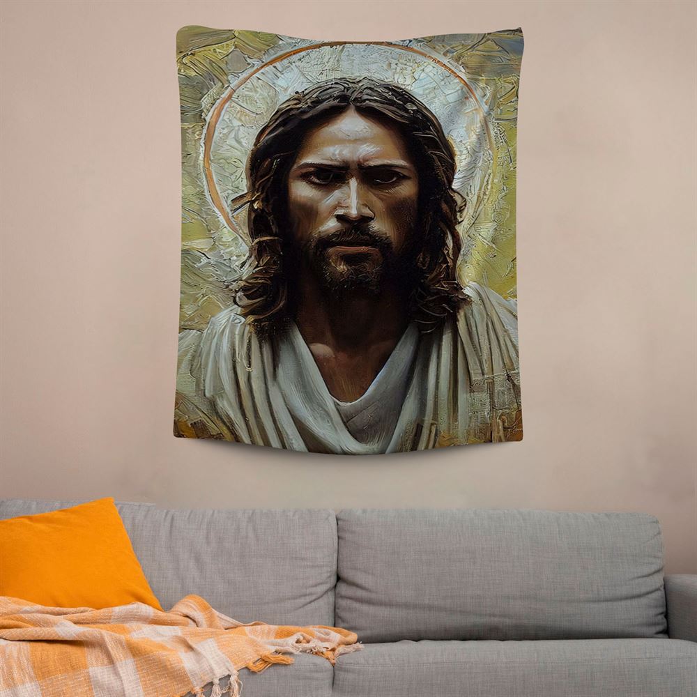 Portrait Of Jesus Christ Tapestry Pictures, Scripture Wall Art, Tapestries Spiritual For Bedroom