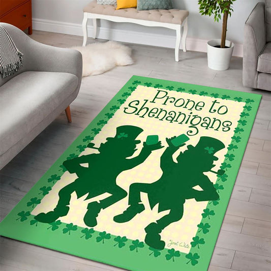 Prone to Shenanigans Rug, St Patrick's Day Rug, Clover Rug For Irish Decor, Green Rug