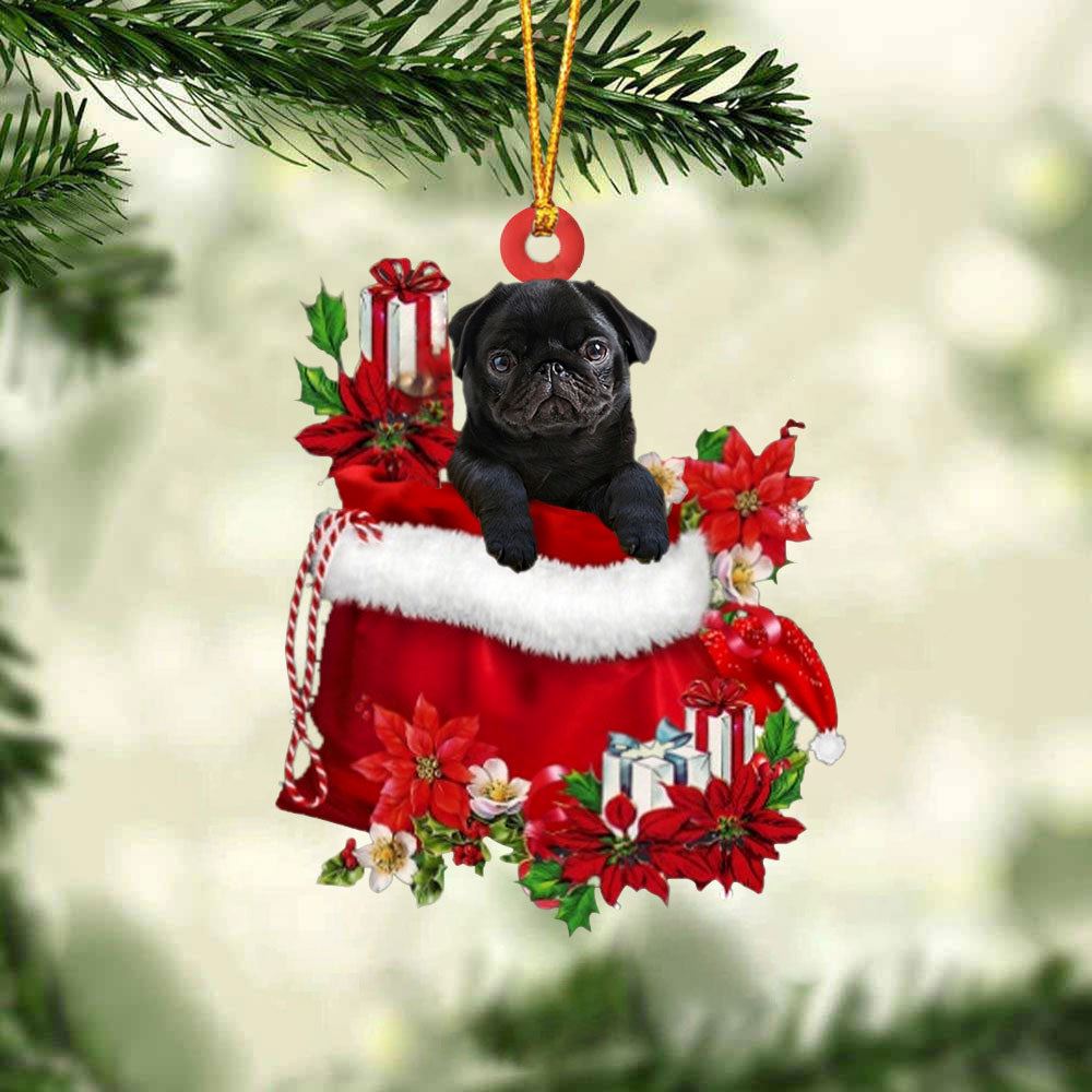 Pug 2 In Gift Bag Christmas Ornament, Christmas Tree Decoration, Car Ornament Accessories, Christmas Ornaments 2023