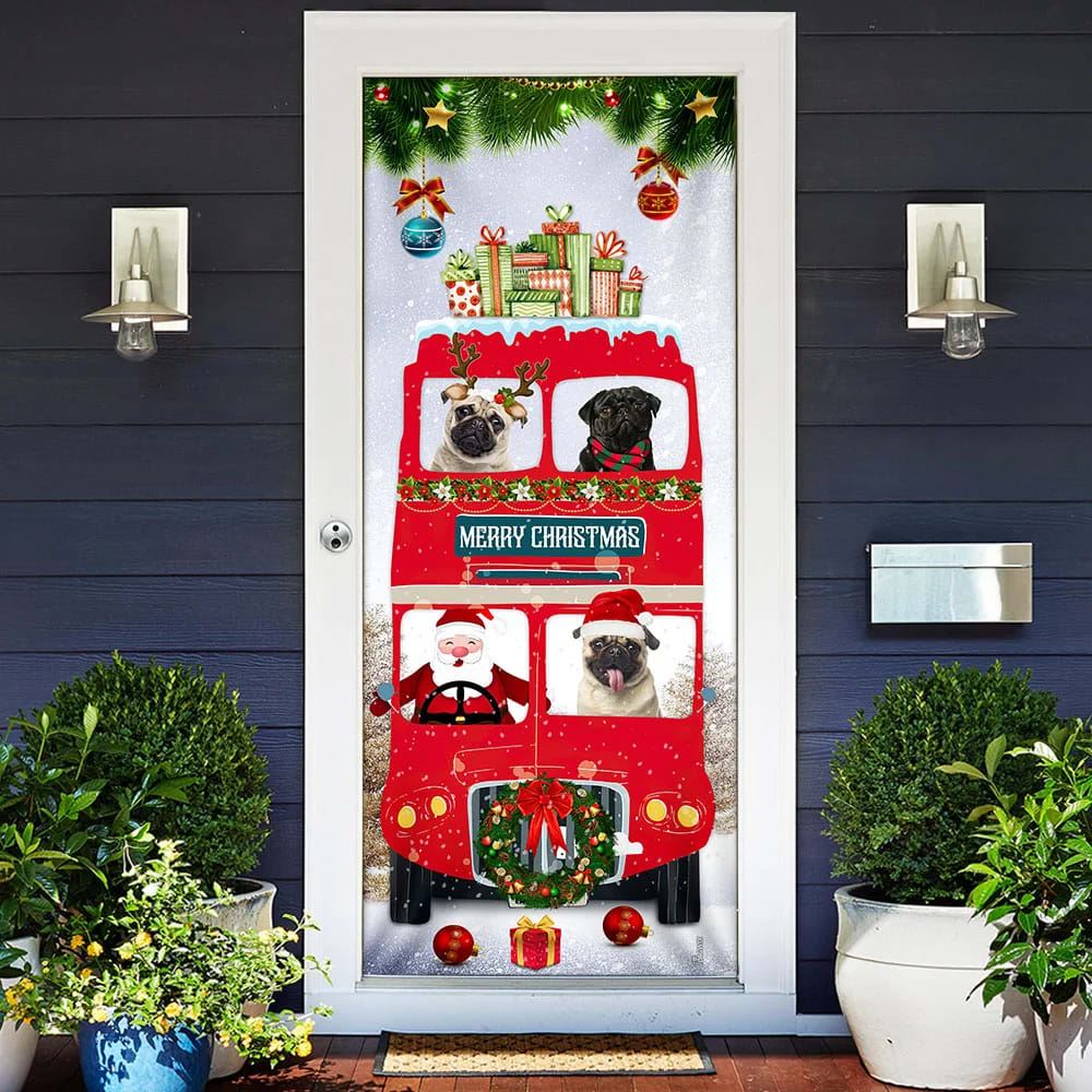 Pugs Christmas Bus Door Cover, Xmas Door Covers, Christmas Gift, Christmas Door Coverings