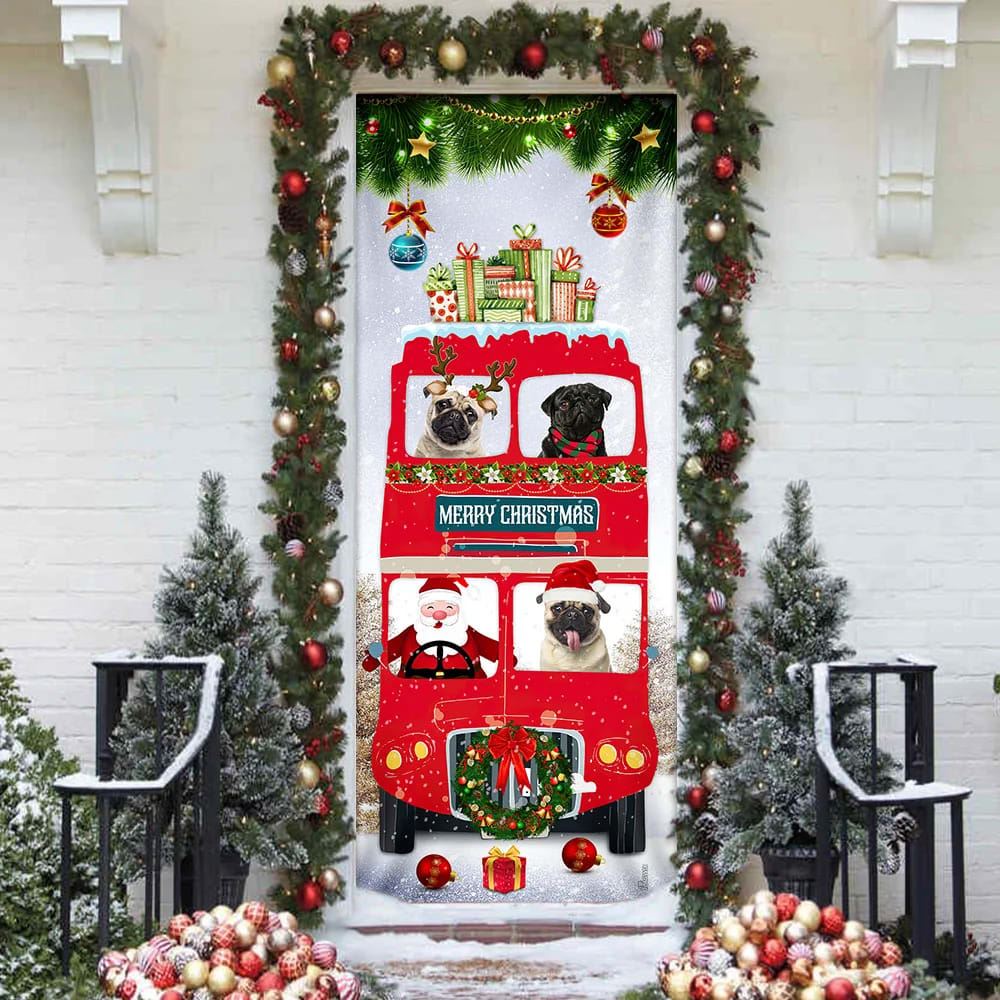 Pugs Christmas Bus Door Cover, Xmas Door Covers, Christmas Gift, Christmas Door Coverings