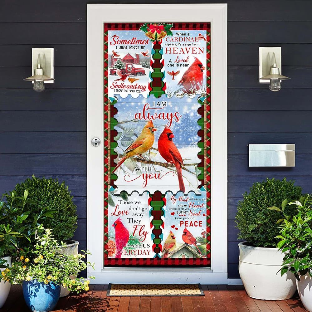 Red Bird I Am Always With You Door Cover, Xmas Door Covers, Christmas Gift, Christmas Door Coverings