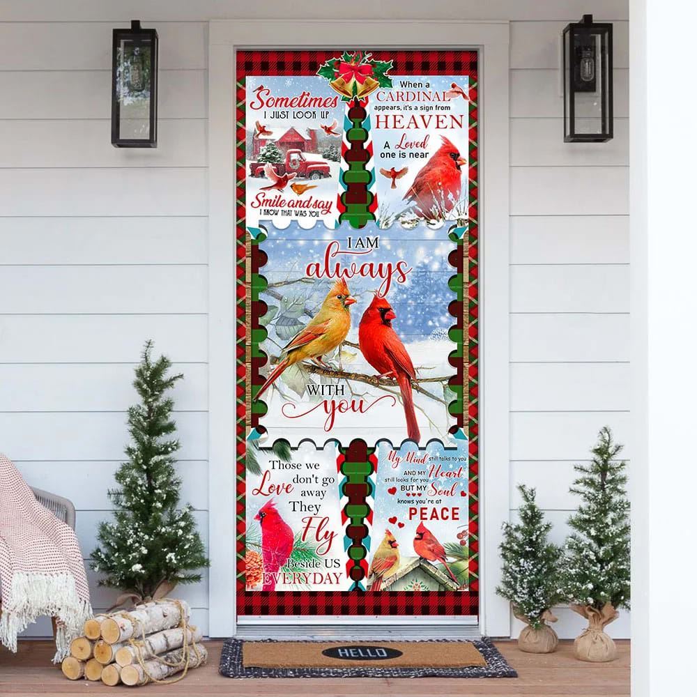 Red Bird I Am Always With You Door Cover, Xmas Door Covers, Christmas Gift, Christmas Door Coverings
