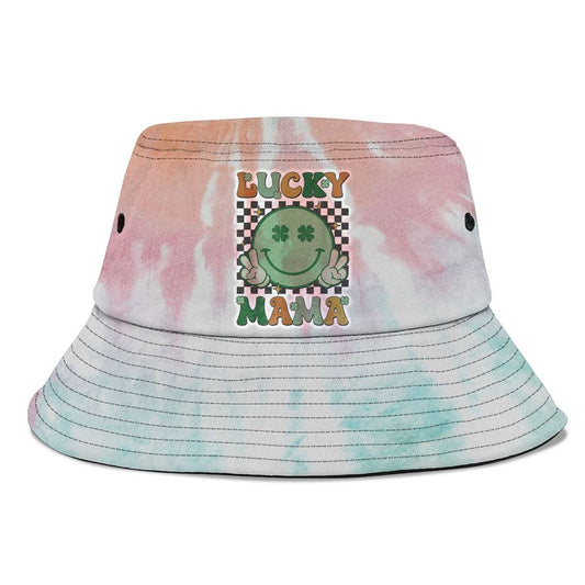 Retro Groovy St Patricks Day Lucky Mama Smile Mom Mother Bucket Hat, Mother's Day Bucket Hat, Mother's Day Gift, Sun Protection Hat For Women