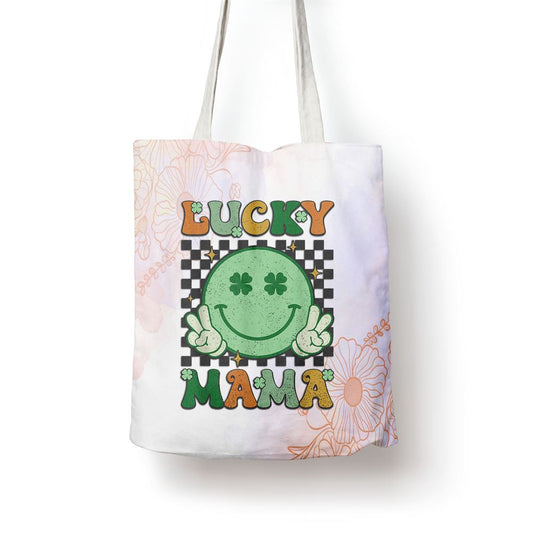 Retro Groovy St Patricks Day Lucky Mama Smile Mom Mother Tote Bag, Mother's Day Tote Bag, Mother's Day Gift, Shopping Bag For Women