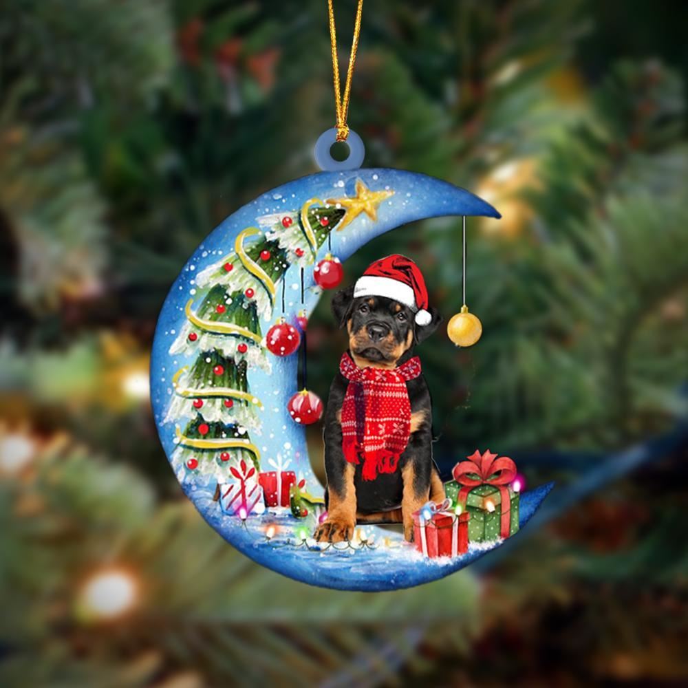 Rottweiler On The Moon Merry Christmas Hanging Ornaments, Christmas Tree Decoration, Christmas Ornaments 2023