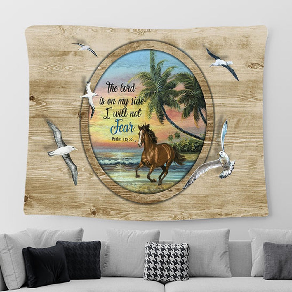 Running Horse The Lord Is On My Side Wall Art Tapestry - Christian Tapestries For Room Decor - Gifts For Horse Lovers
