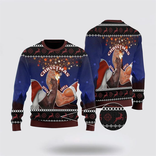 Santa And Jesus Christmas Ugly Christmas Sweater For Men & Women, Christian Sweater, God Gift, Gift For Christian, Jesus Winter Fashion