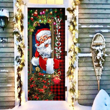 Santa Claus Christmas Is Coming Door Cover, Christmas Door Cover, Xmas Door Covers, Christmas Gift, Christmas Door Coverings