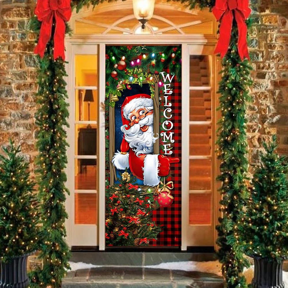Santa Claus Christmas Is Coming Door Cover, Christmas Door Cover, Xmas Door Covers, Christmas Gift, Christmas Door Coverings