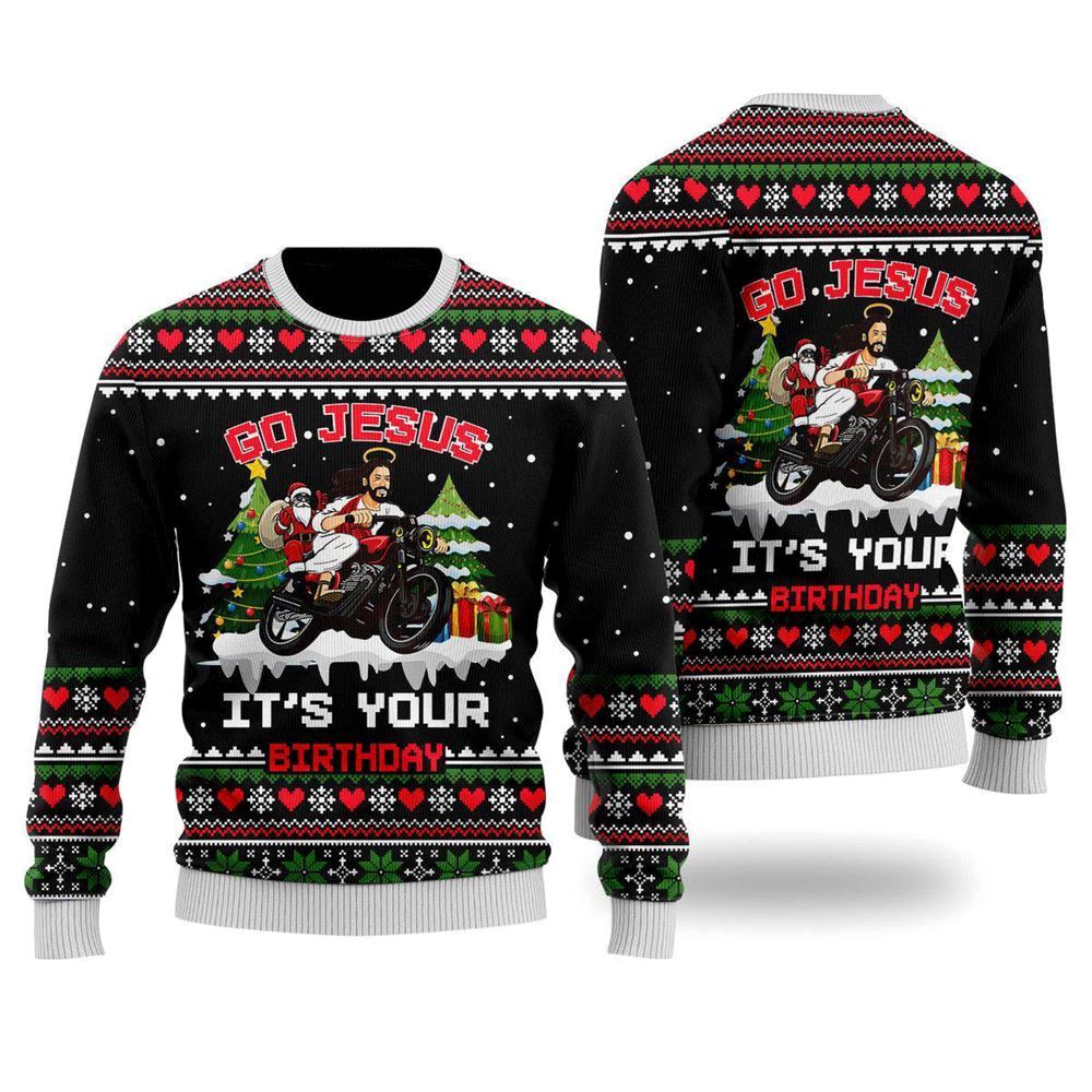 Santa Jesus Ride Motobike Ugly Christmas Sweater For Men & Women, Christian Sweater, God Gift, Gift For Christian, Jesus Winter Fashion