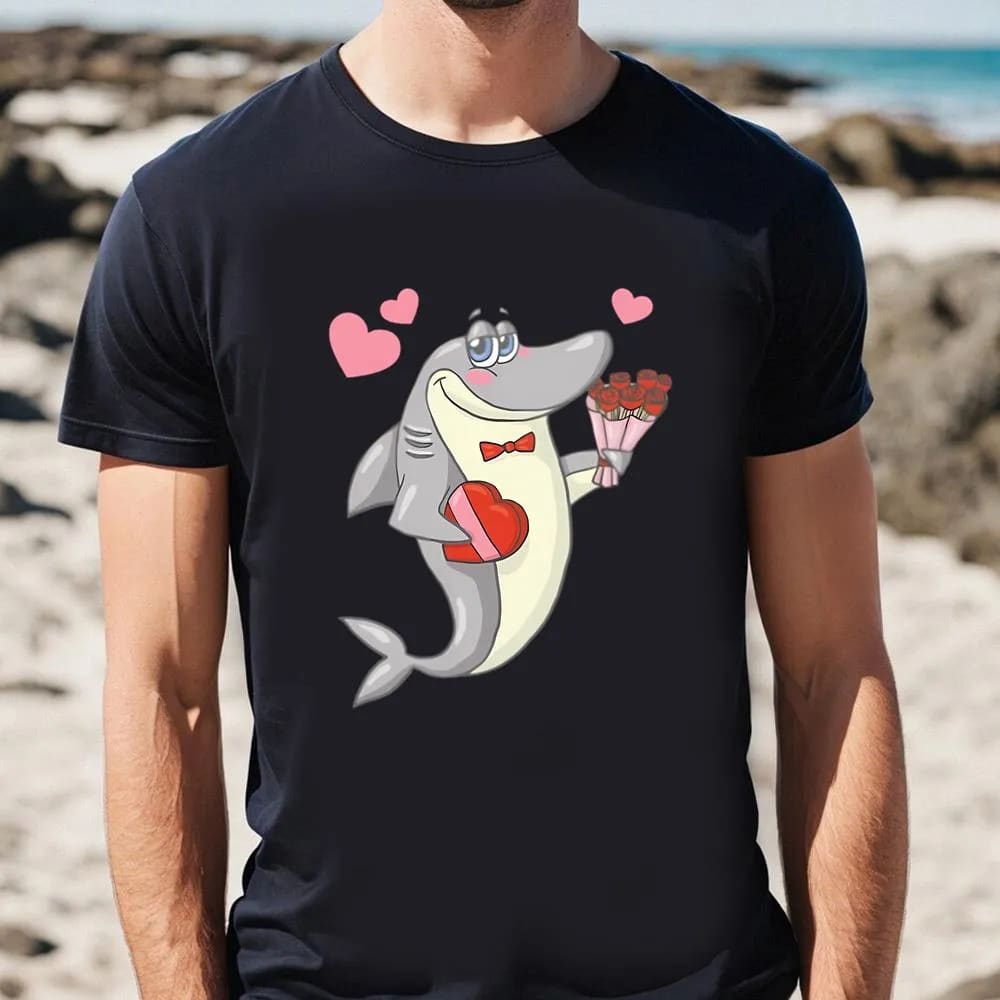 Shark Valentine Shirt, Hearts Flowers And Shark Love My Shirt, Valentine Day Shirt, Valentines Day Gift, Couple Shirt