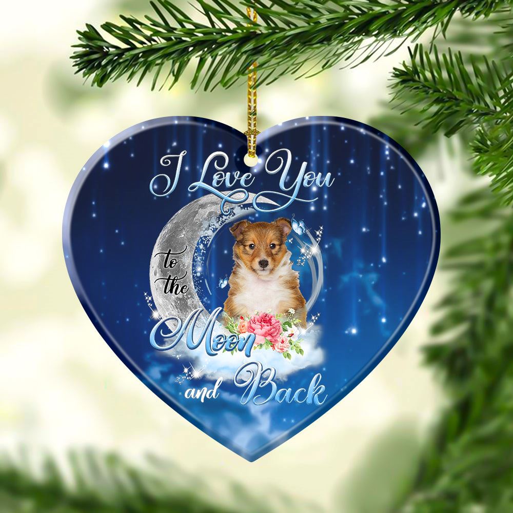 Shetland Sheepdog I Love You To The Moon And Back Heart Shape Ornament, Christmas Tree Decoration, Christmas Ornaments 2023