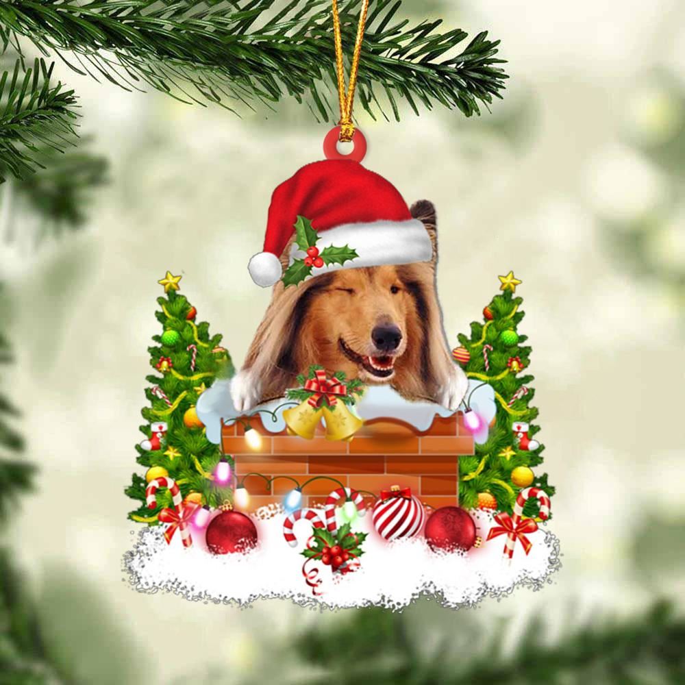 Shetland Sheepdog In The Chimney Hanging Ornament, Christmas Tree Decoration, Car Ornament Accessories, Christmas Ornaments 2023