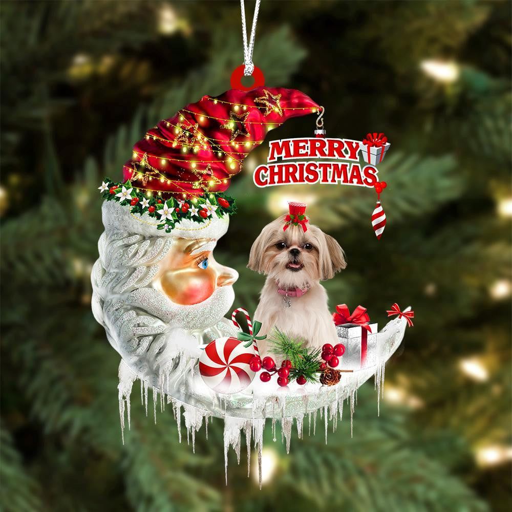 Shih Tzu On The Moon Merry Christmas Hanging Ornaments, Christmas Tree Decoration, Car Ornament Accessories, Christmas Ornaments 2023