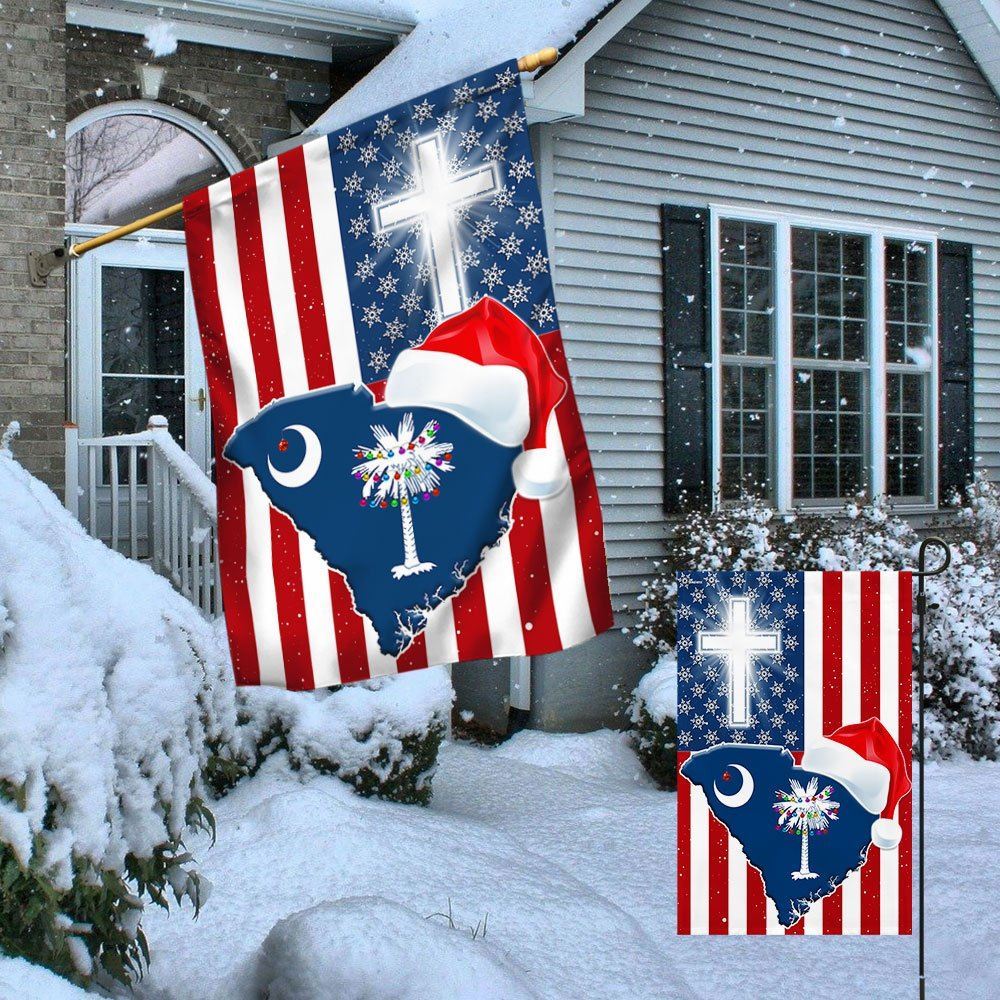 South Carolina Christmas Flag Christmas Palm Tree Santa State Christmas Flag, Christmas Gift, Christmas Garden Flags, Christmas Outdoor Flag