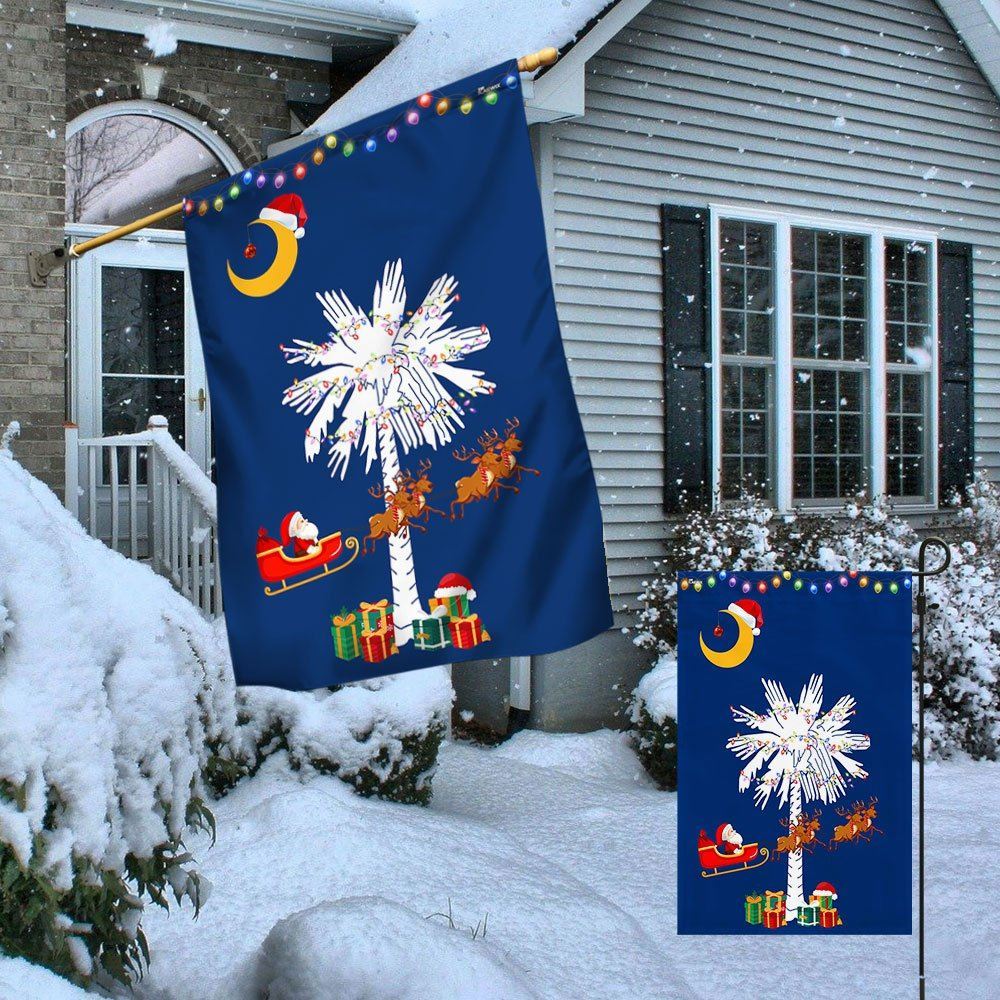 South Carolina Christmas Santa  Christmas Flag Christmas Palmetto Tree Christmas Flag, Christmas Gift, Christmas Garden Flags, Christmas Outdoor Flag