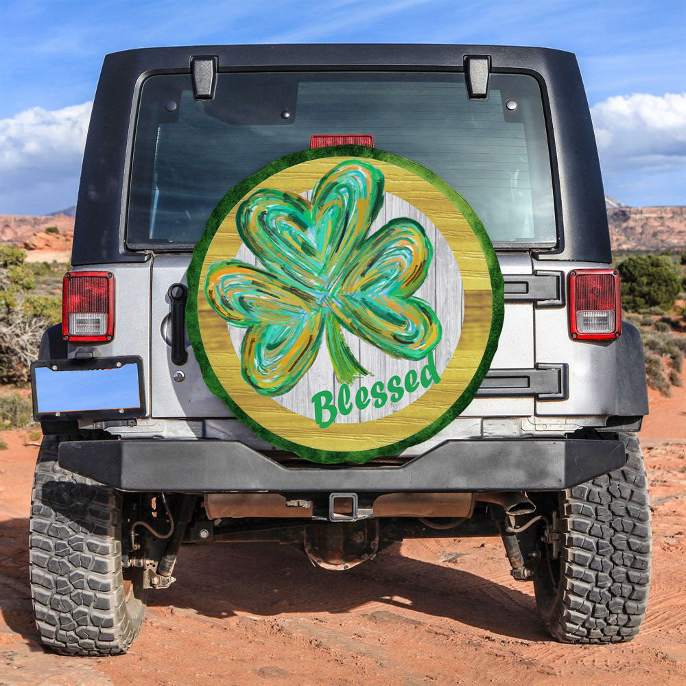 St Patrick's Day Decar Tire Covers, Shamrock, Blessed, St Patrick's Day Car Tire Cover, Shamrock Spare Tire Cover Wrangler