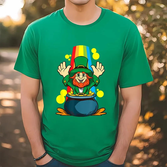 St Patricks Day Leprechaun And Pot Of Goldcoins T-shirt, St Patrick's Day T shirt, St Paddys Day T Shirt, Shamrock Tee