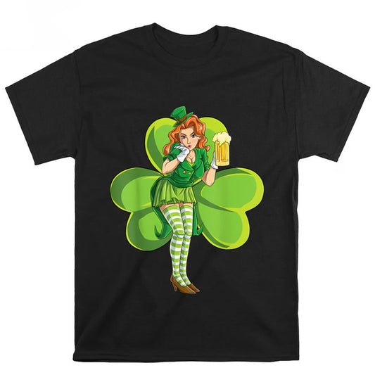 St Patricks Day Leprechaun Redhead Women Lady Shamrock T-Shirt, St Patrick's Day T shirt, St Paddys Day T Shirt, Shamrock Tee