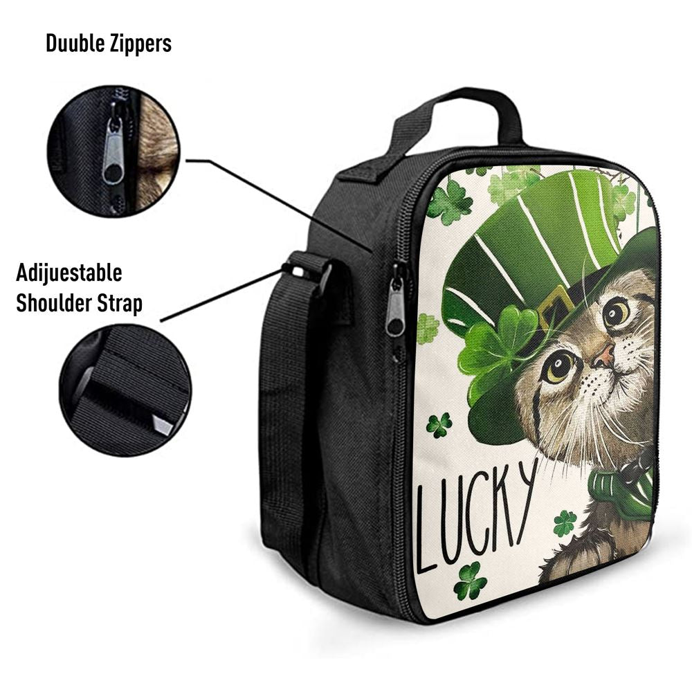 St Patricks Day Lucky Cat And Shamrock Clover Lunch Bag, St Patrick's Day Lunch Box, St Patrick's Day Gift
