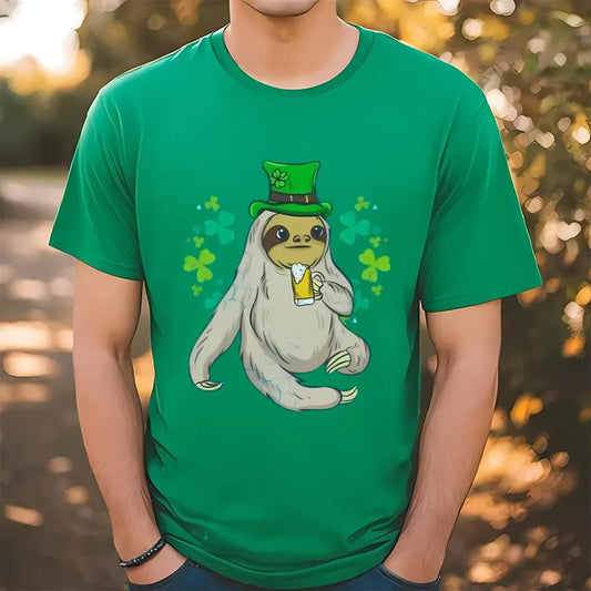 St Patricks Day Sloth Leprechaun Irish Beer T-Shirt, St Patrick's Day T shirt, St Paddys Day T Shirt, Shamrock Tee