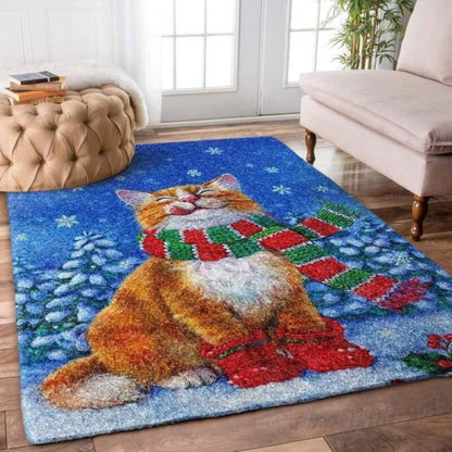 Starlit Splendor With Christmas Cat Limited Edition Rug, Christmas Rug, Christmas Living Room Decor Rug, Christmas Floot Mat