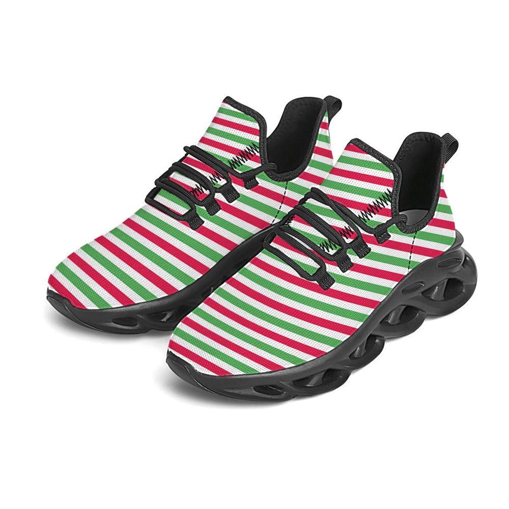 Striped Merry Christmas Print Pattern Black Max Soul Shoes For Men & Women, Best Running Shoes, Christmas Shoes Gift, Winter Sneakers