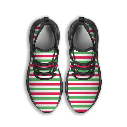Striped Merry Christmas Print Pattern Black Max Soul Shoes For Men & Women, Best Running Shoes, Christmas Shoes Gift, Winter Sneakers