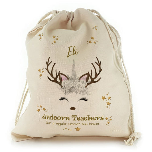 Teachers Name and White Reindeer Unicorn Christmas Sack, Christmas Bag Gift, Christmas Tree Decoration Ideas, Christmas Gift 2023