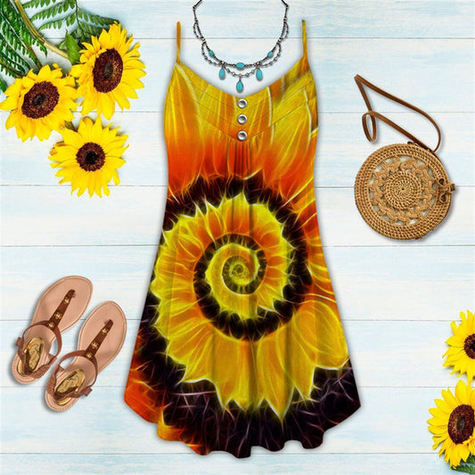 Twisted Sunflower Spaghetti Strap Summer Dress For Women On Beach Vacation, Hippie Dress, Hippie Beach Outfit