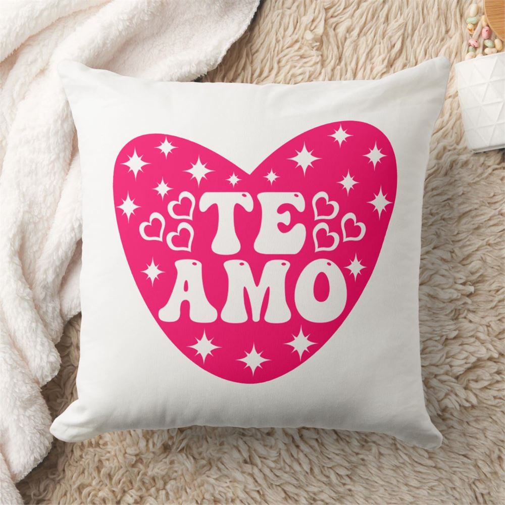 Valentine Pillow, Spanish I Love You Te Amo Pink Valentine's Day Throw Pillow, Heart Throw Pillow, Valentines Day Decor