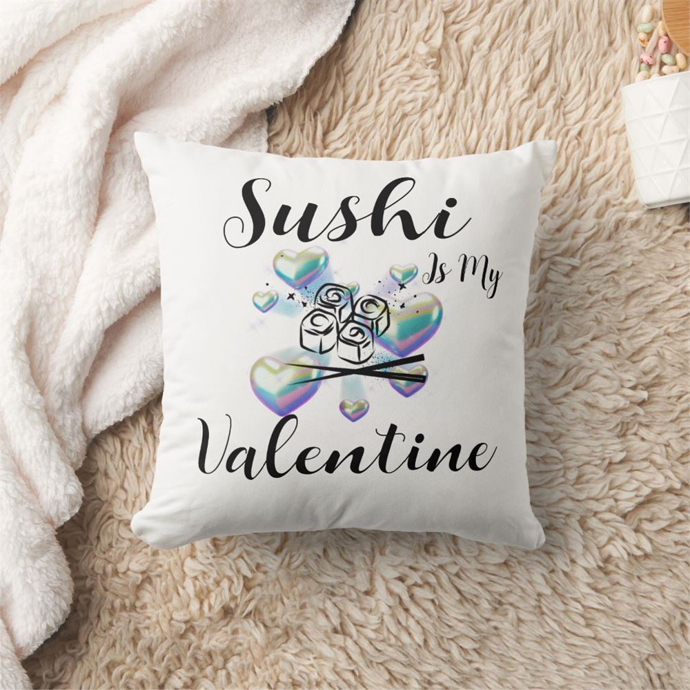 Valentine Pillow, Sushi Is My Valentine Throw Pillow, Heart Throw Pillow, Valentines Day Decor