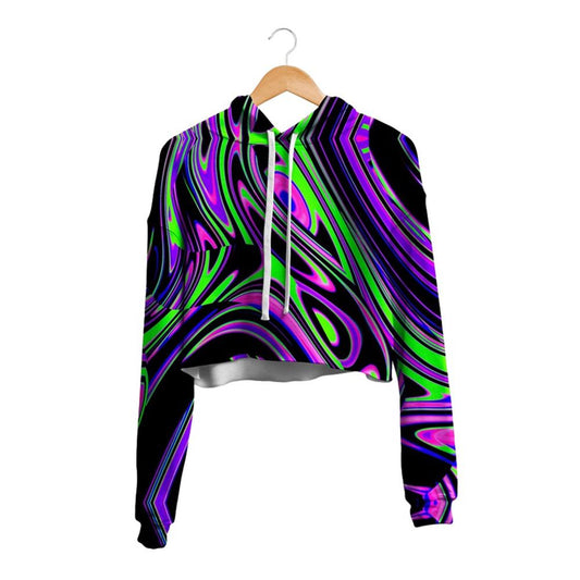 Violet and Lime Blackout Drip Crop Hoodie, Women Crop Hoodie, Hippie, Psychedelic Crop Hoodie, Hippie Cropped Hoodie, Festival Clothing
