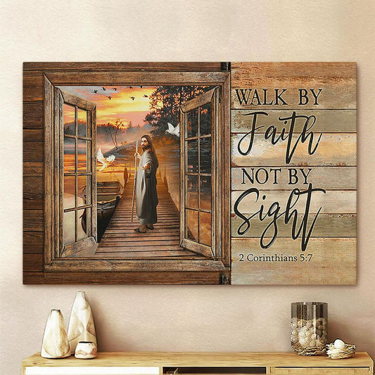 Walk By Faith Not By Sight Canvas - Jesus Walking Canvas Art - Christian Wall Art Decor - Bible Verse Canvas