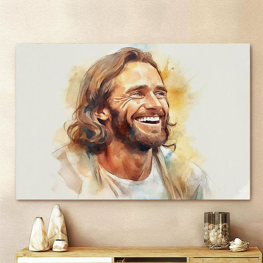Watercolor Jesus Christ Laughing Canvas Prints - Jesus Christ Picture - Jesus Canvas Art