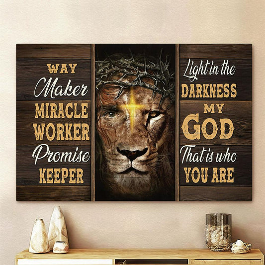 Way Maker Miracle Worker Promise Keeper Canvas - Lion Of Judah Cross Canvas Art - Christian Wall Art Decor - Bible Verse Canvas